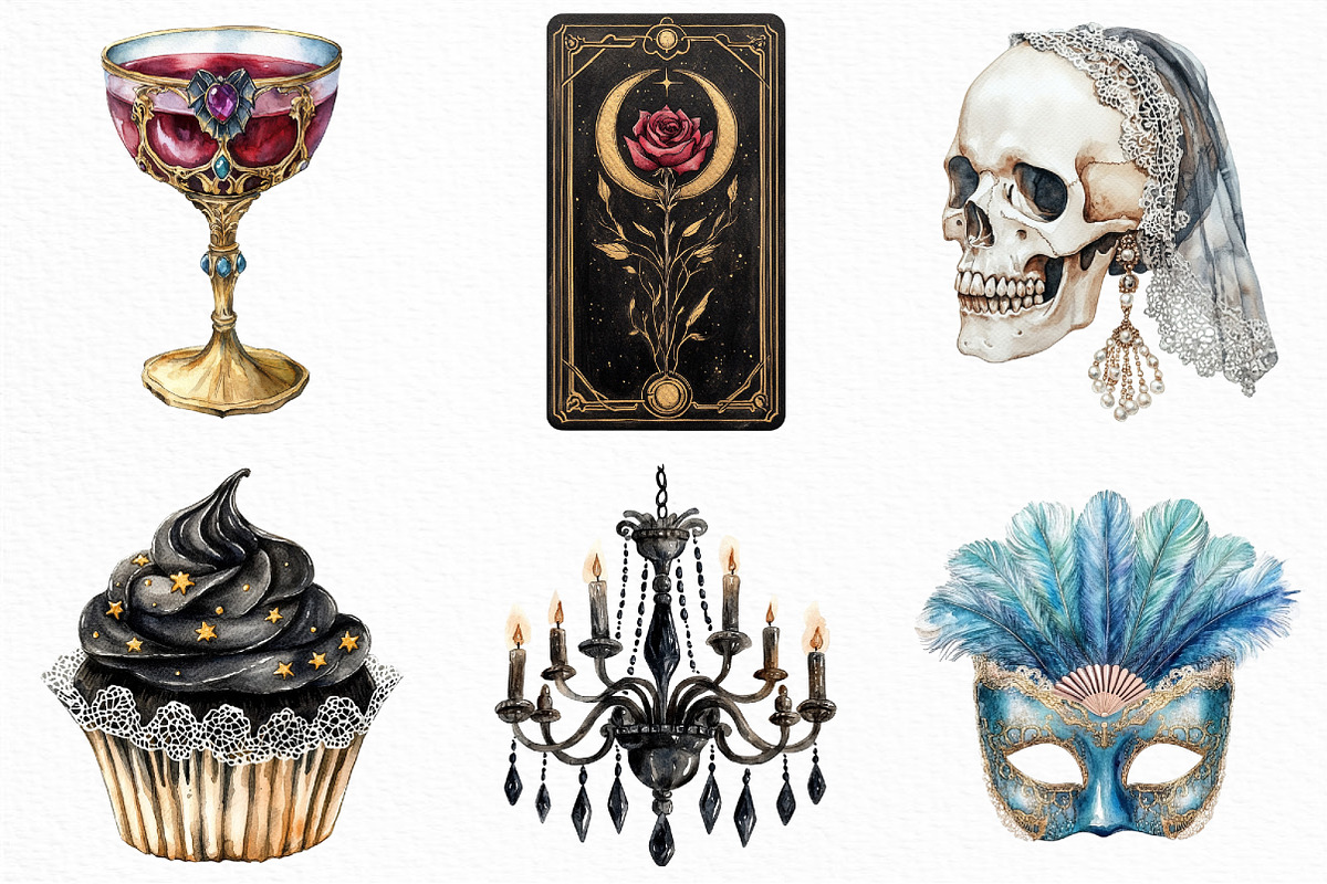 Watercolor Elegant Halloween Clipart, an Illustration by Craft Nest (Photo 3 of 6)