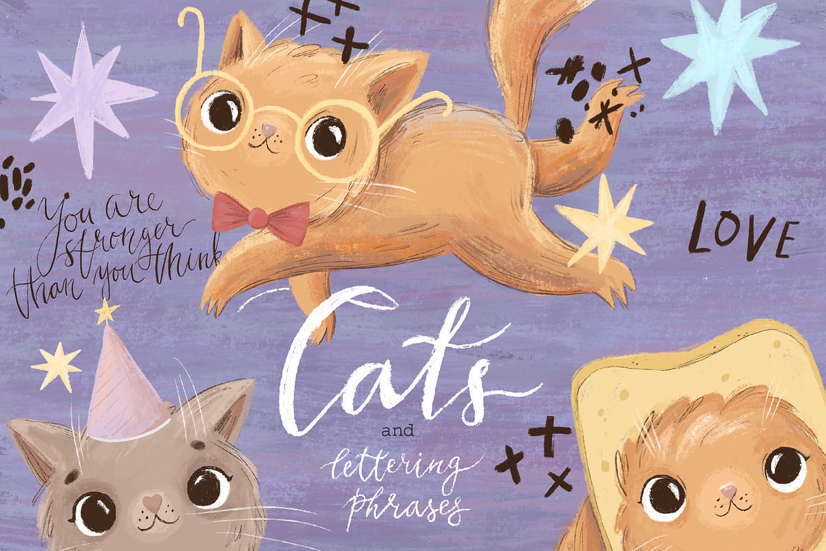 Cat. Posters, clipart & lettering, an Animal Illustration by Lesya Skripak (Photo 1 of 8)
