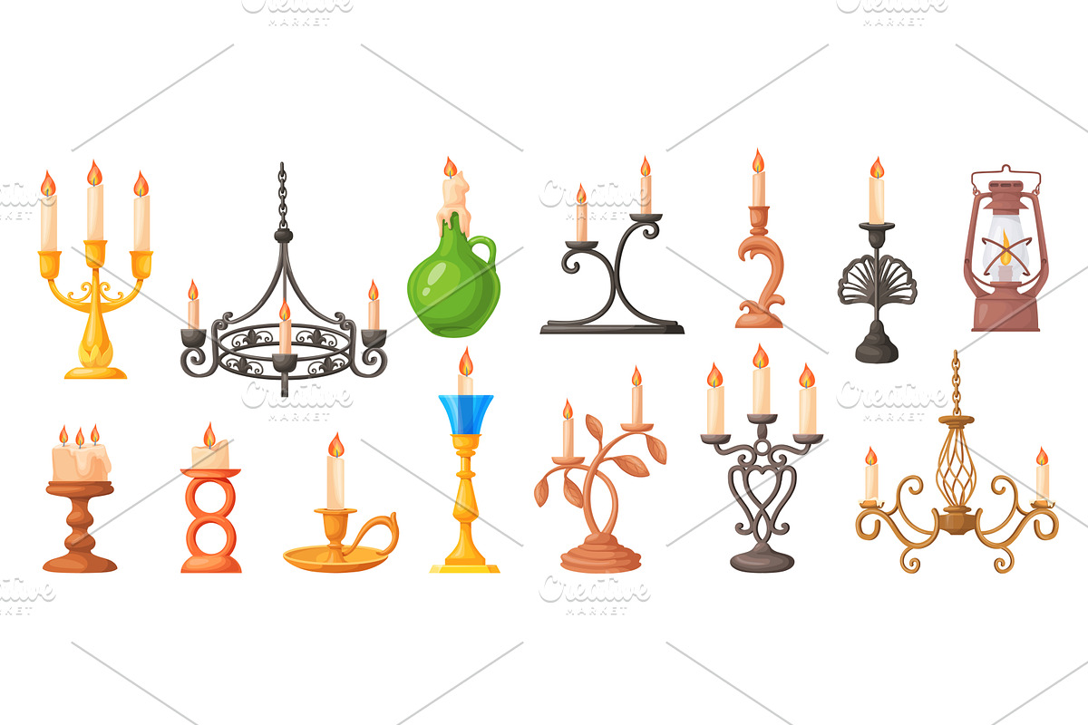 Cartoon candlesticks. Vintage, an Object Illustration by Stock-Smart-Start