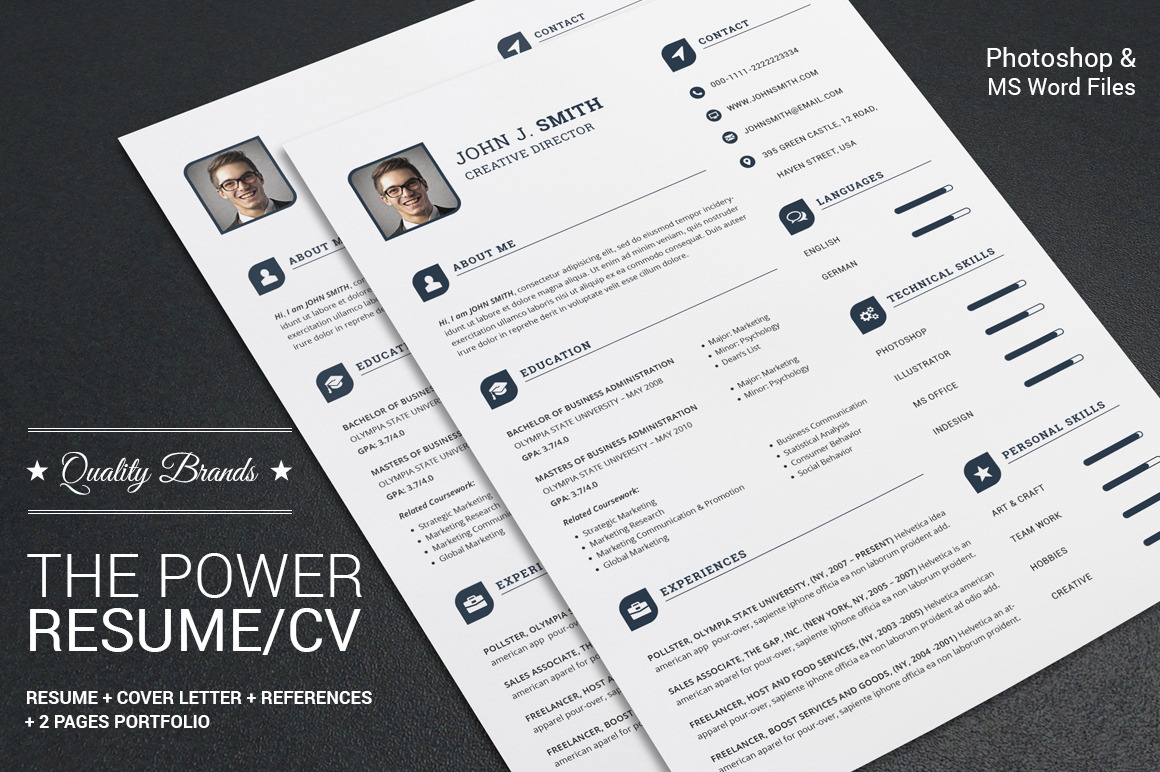 The Power Resume/CV Set Template, a Resume Template by SNIPESCIENTIST