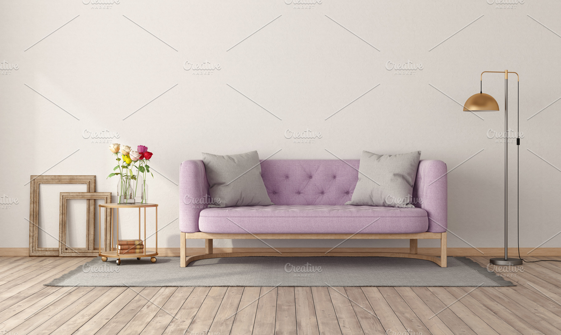 Retro style room with pink sofa, an Architecture Photo by Archideaphoto
