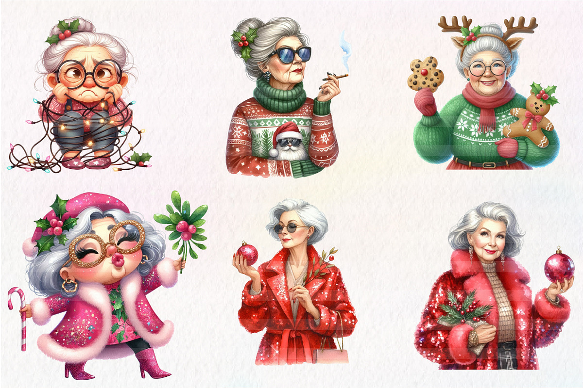 Funny Old Lady Christmas Sublimation, an Illustration by CreationArt (Photo 4 of 6)