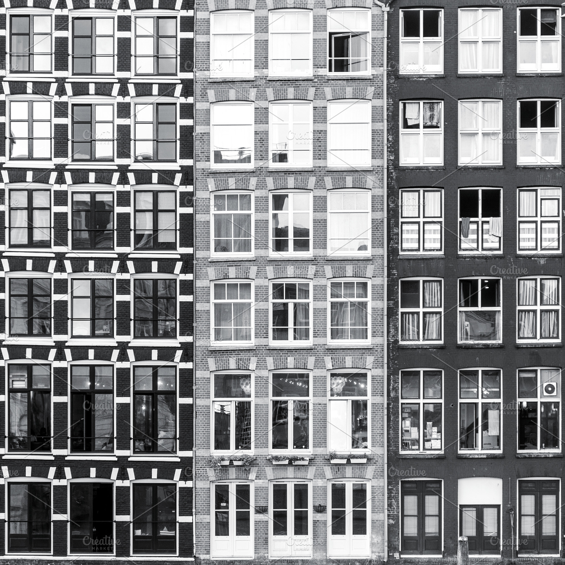 Black and white Amsterdam windows, an Architecture Photo by BOOCYS