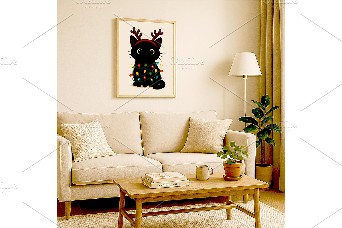 Cute Black Cat Christmas Wall Art, a Background Graphic by LaseredNinja (Photo 5 of 7)