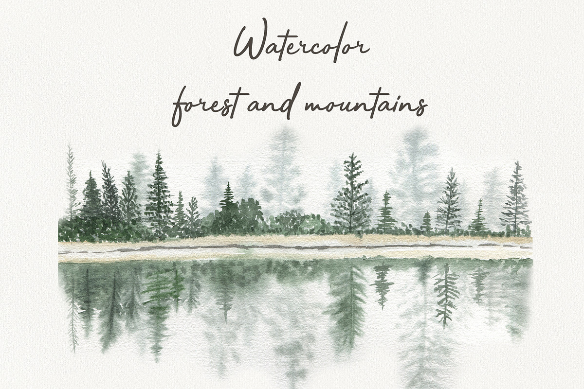 Watercolor forest and mountains, a Texture Illustration by ViolettaKh (Photo 1 of 9)