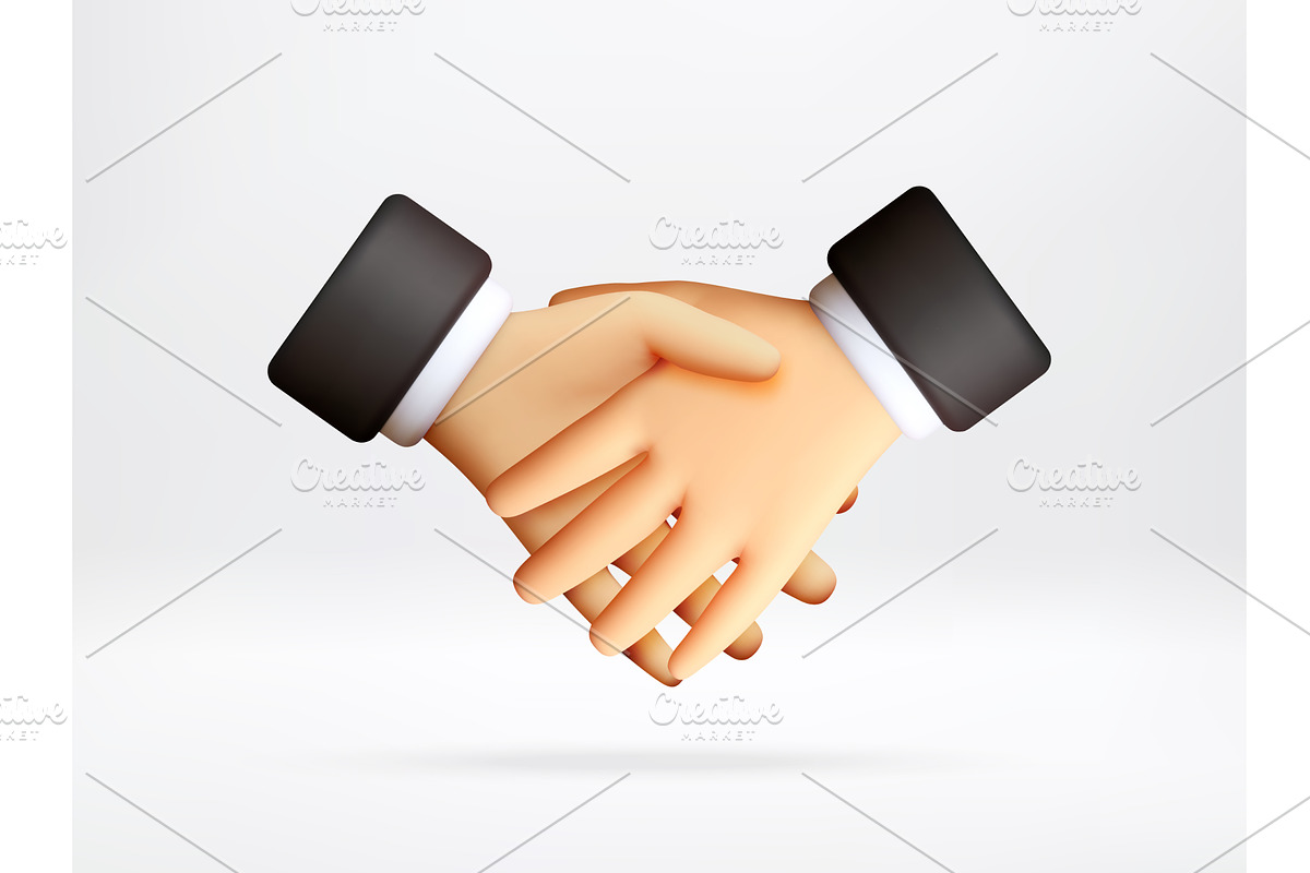Handshake of two businessmen in 3D, a Person Illustration by Abscent