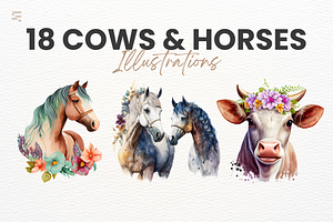 Cows & Horses: 18 Illustratrations, an Animal Illustration by StudioByElevate