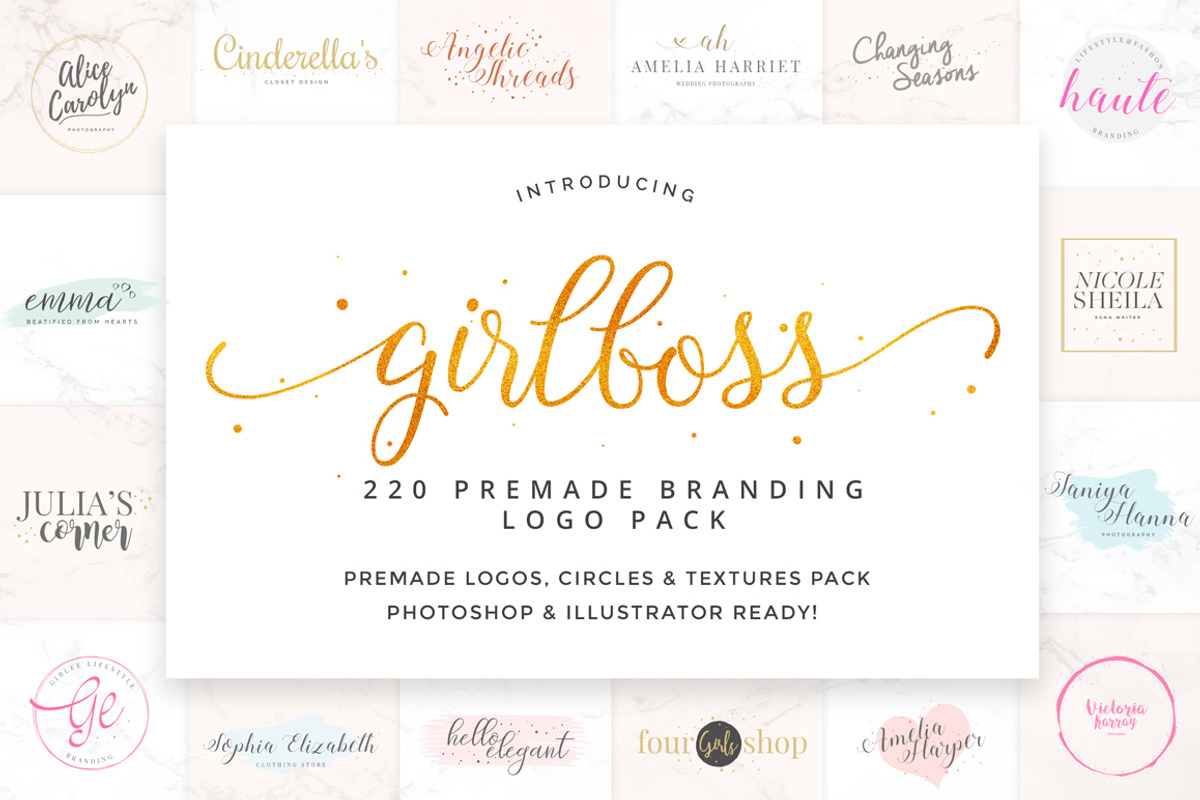 Girlboss Premade Branding Logos, a Branding & Logo Template by SNIPESCIENTIST (Photo 1 of 21)