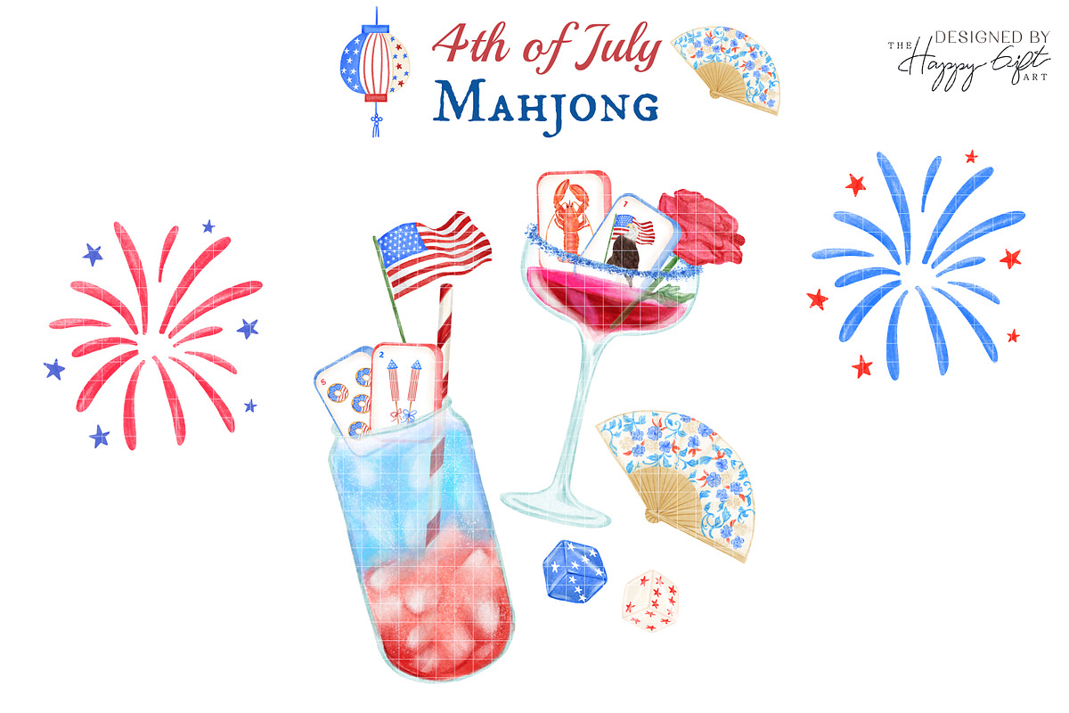 4th of July Mahjong cocktails, a Decorative Illustration by TheHappyGiftArt (Photo 6 of 10)