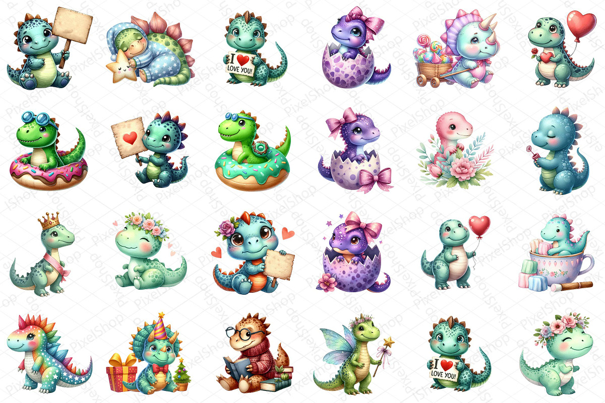 Cute Dinosaurs Sublimation Clipart, an Illustration by DreamPrint404 (Photo 2 of 4)