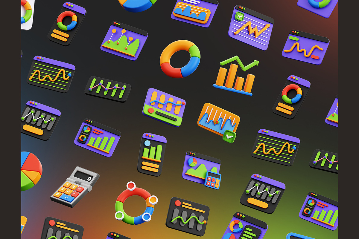 Graph and Chart 3D Icons, an Object 3D Model by Rakata Studio (Photo 6 of 7)