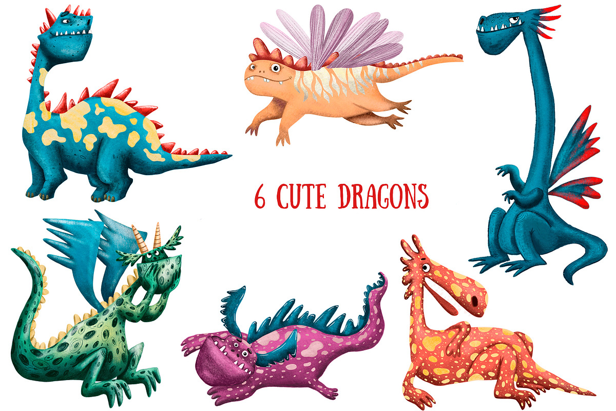 Cute Dragons - Clip Art Set, an Animal Illustration by Mashamashastu (Photo 2 of 10)