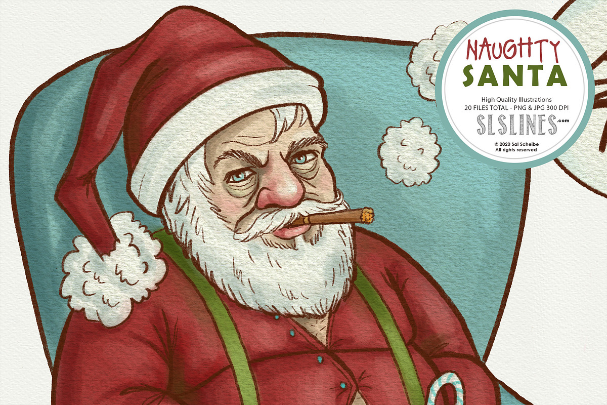 Naughty Santa Christmas Illustration, a Seasonal Illustration by SLS Lines (Photo 7 of 8)