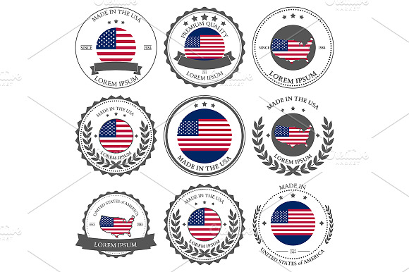 Made In Usa Seals Badges. Vector