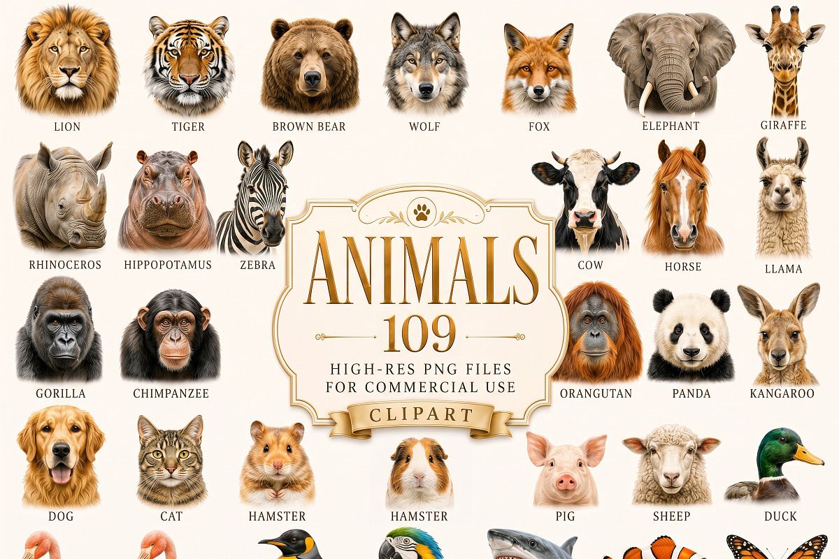 Wild Animals Illustration Clipart, an Animal Illustration by Wowly Design (Photo 1 of 20)