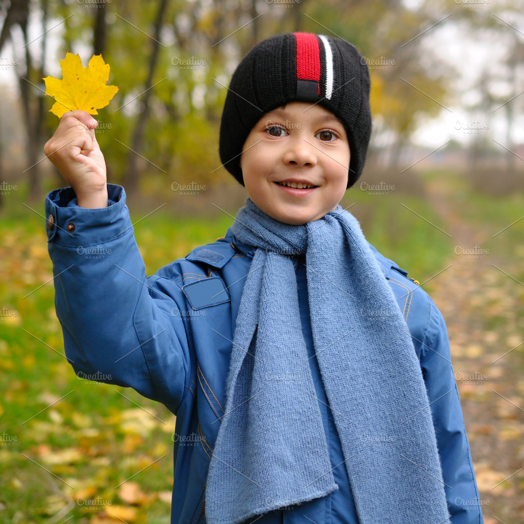 Autumn portrait containing child, boy, and kid
