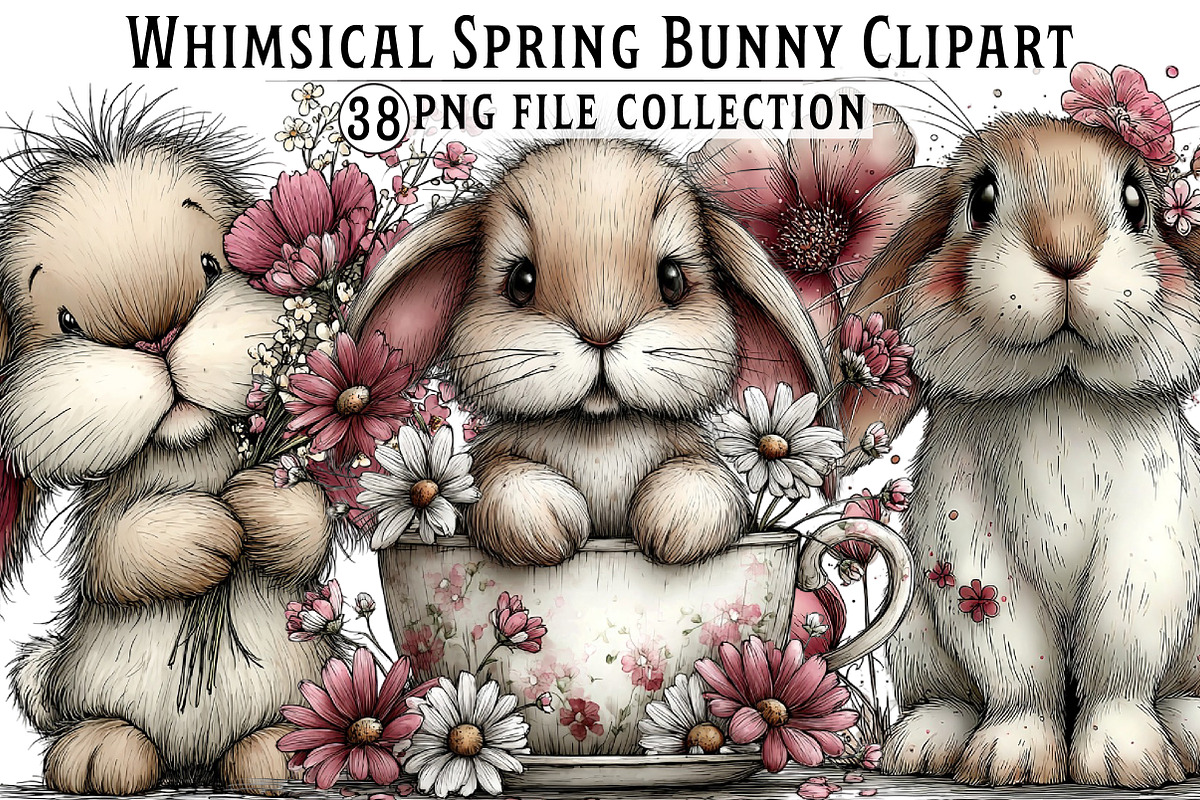 Whimsical Spring Bunny Clipart, an Illustration by Dream Creation (Photo 1 of 7)
