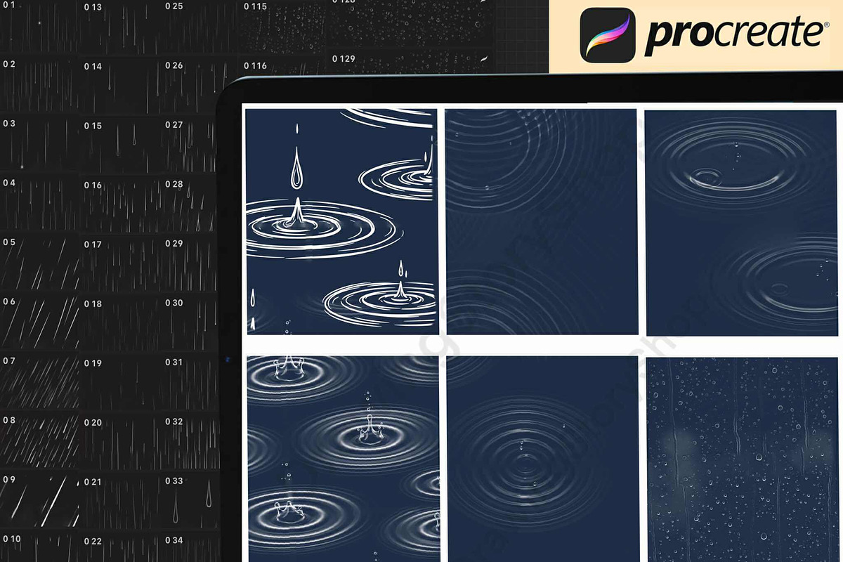 150 Procreate Rain Textures Brushes, a Brush Add-On by DrawingStoryShop (Photo 6 of 6)