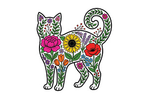 Flower Cat PNG, Wildflowers PNG, an Illustration by CraftArtStudio