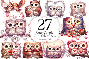 Cute Couple Owl PNG Clipart Bundle, an Animal Illustration by KennedyStudio