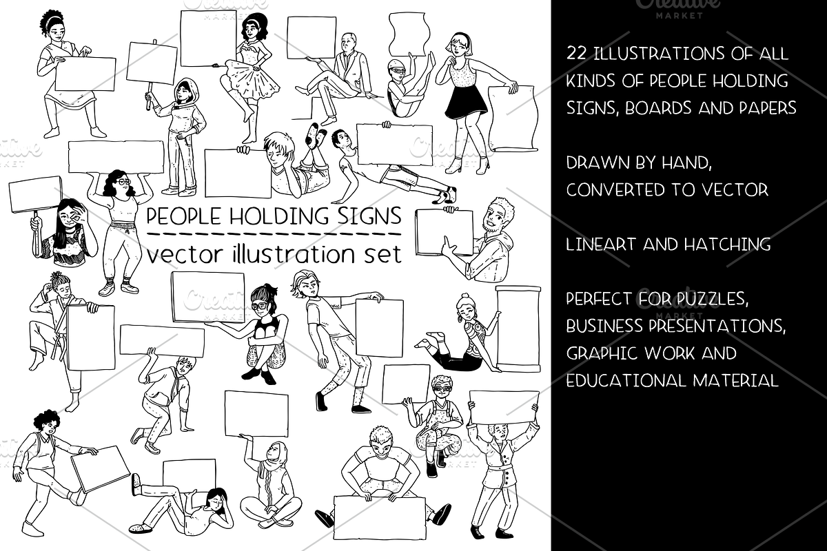 People holding signs - vector, a Person Illustration by Renée from Studio neetje (Photo 2 of 4)