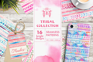 Tribal Watercolor Seamless Patterns