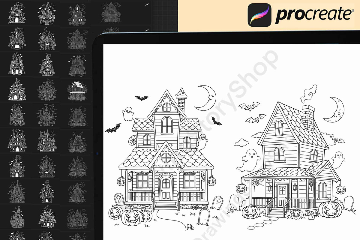 120 Procreate Halloween Castle Stamp, a Brush Add-On by DrawingStoryShop (Photo 5 of 8)