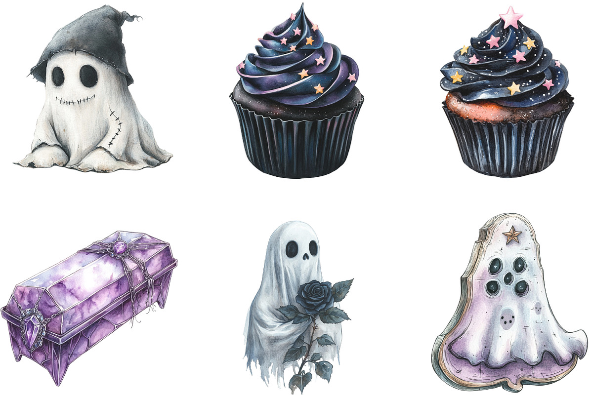 Pastel Gothic Halloween Clipart, an Illustration by CraftArtStudio (Photo 2 of 6)