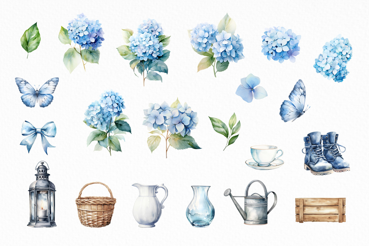Watercolor Blue Hydrangea Clipart, a Graphic by SvetaArtStore