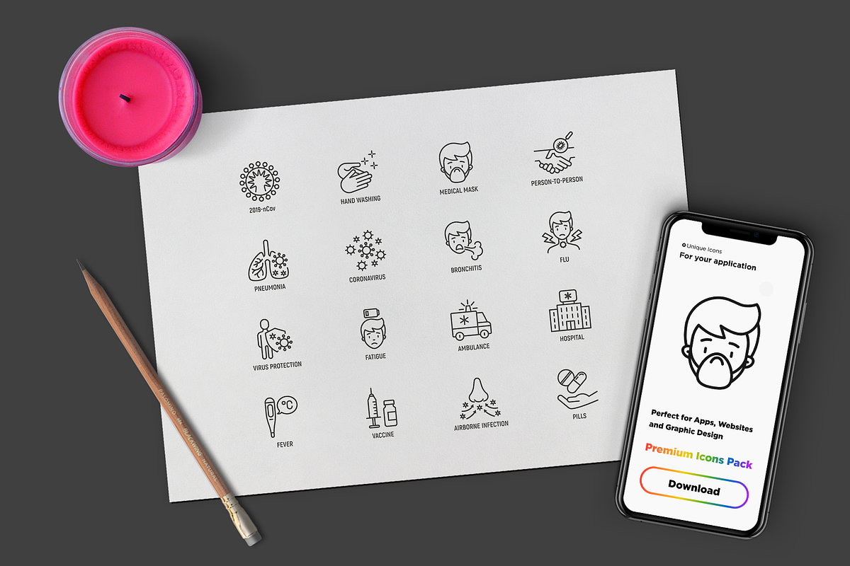 Coronavirus | 16 Thin Line Icons, an Outline Icon by Alex Blogoodf (Photo 5 of 15)