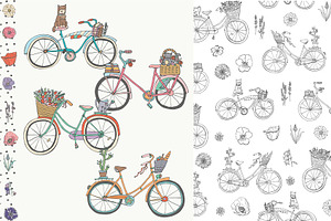 Bicycles with Flowers, a Pattern Graphic by GooseFrol