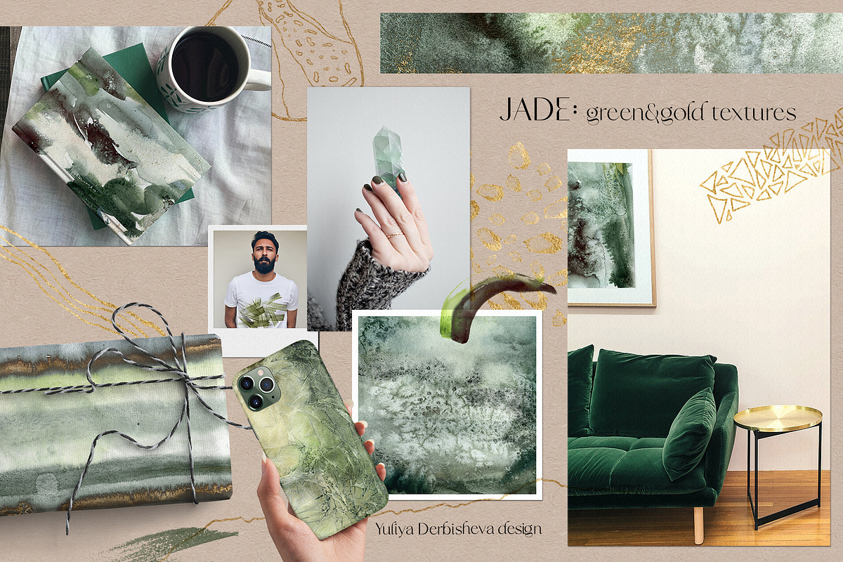 JADE Green watercolor backgrounds, a Texture Graphic by Yuliya Derbisheva (Photo 2 of 13)