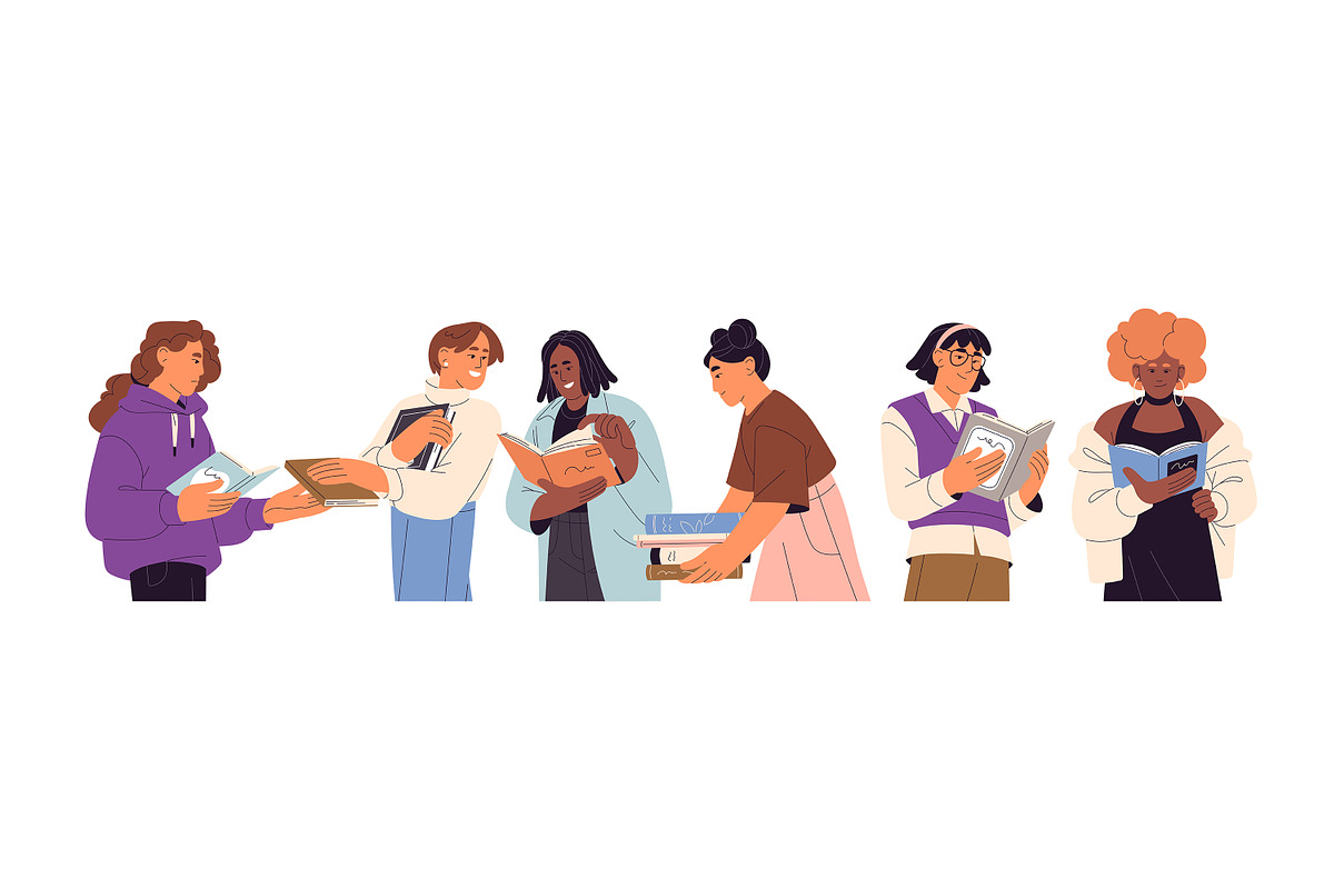 People with books. Readers set, a Person Illustration by PaperTrident (Photo 3 of 6)