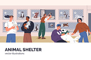 Volunteers & pets at animal shelter, an Animal Illustration by Good Studio (Thumbnail 1 of 10)