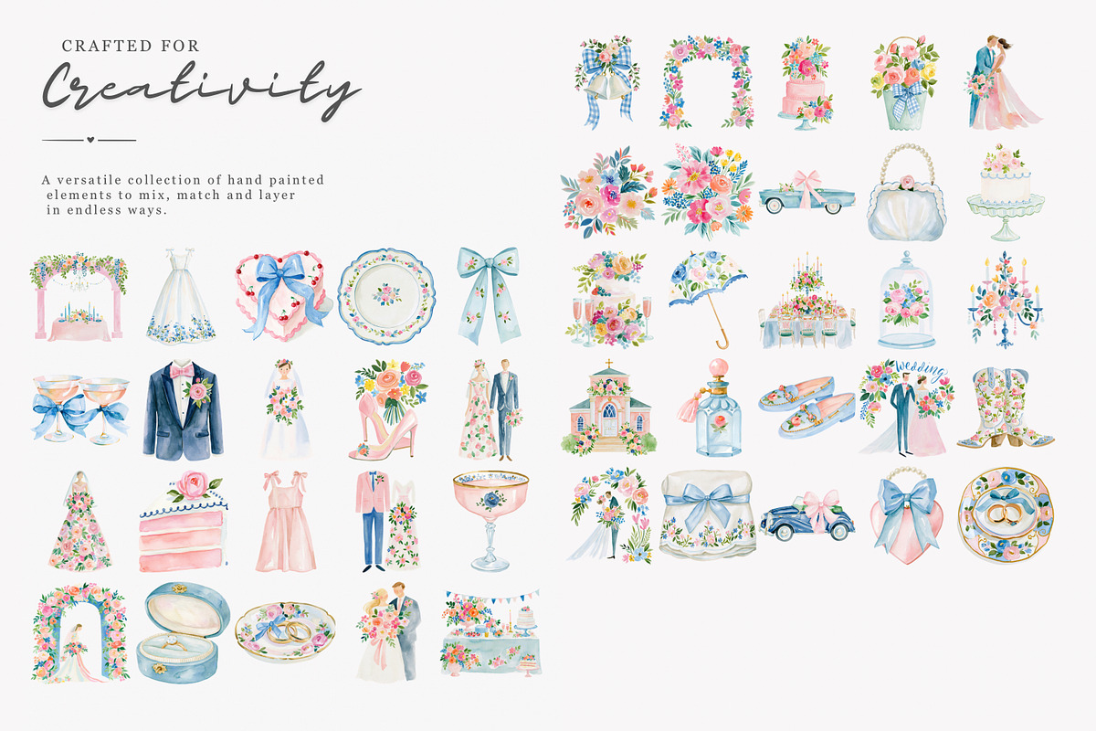 watercolor wedding clipart set, a Decorative Illustration by Patishop Art (Photo 9 of 9)