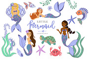 Cute Little Mermaid Clipart, an Illustration by Oh Darling Graphics (Thumbnail 1 of 3)