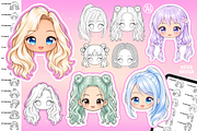 Procreate Chibi Hairstyles brushes, a Brush Add-On by Revabrush (Thumbnail 4 of 16)