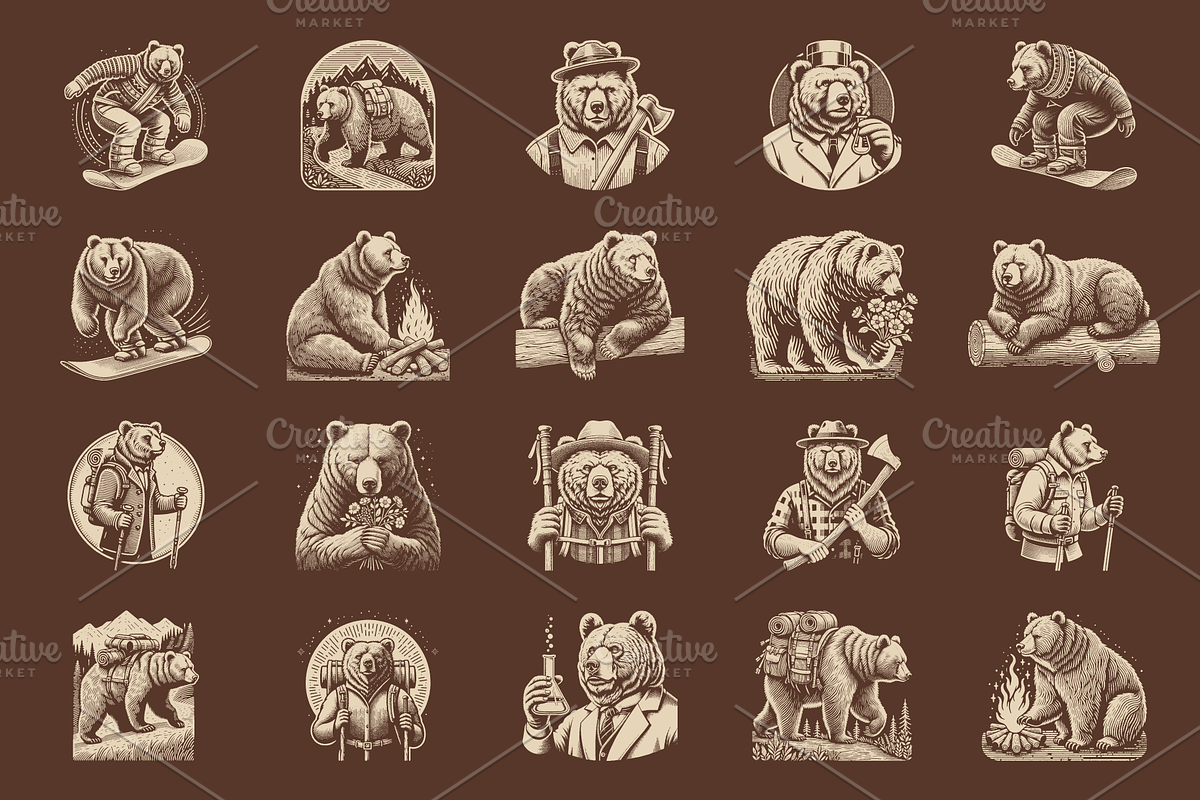 Vintage Hand-Drawn Brown Bear Design, an Animal Illustration by devastd (Photo 10 of 10)