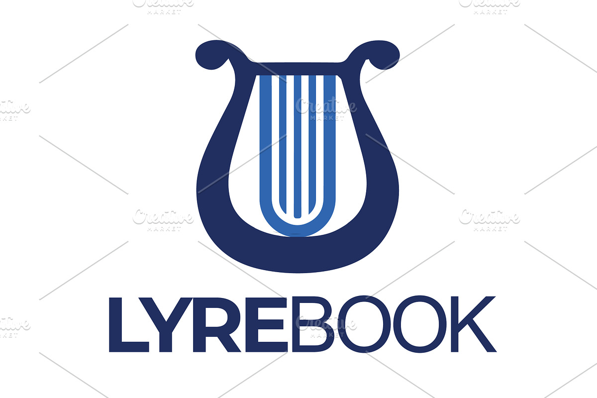 Elegant lyre logo with a book, an Illustration by LogosDen
