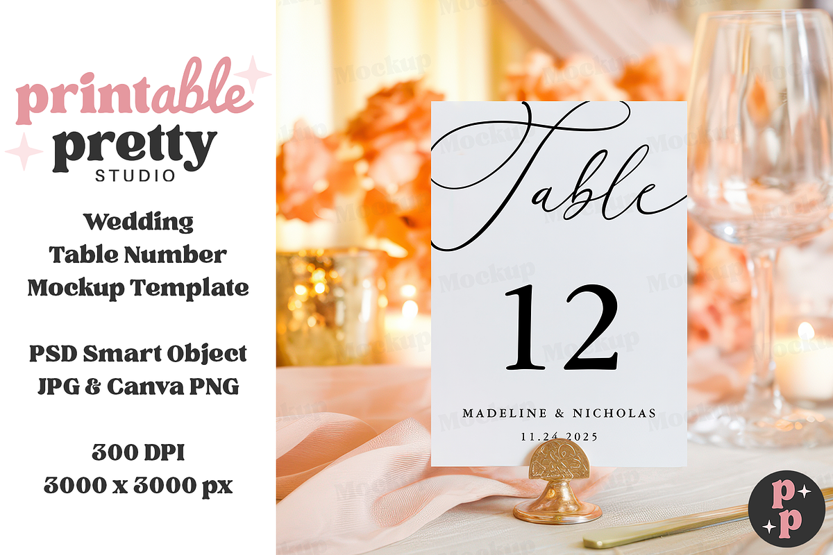 Blush Wedding Table Number Mockup, a Product Mockup by Printable Pretty Studio (Photo 4 of 10)