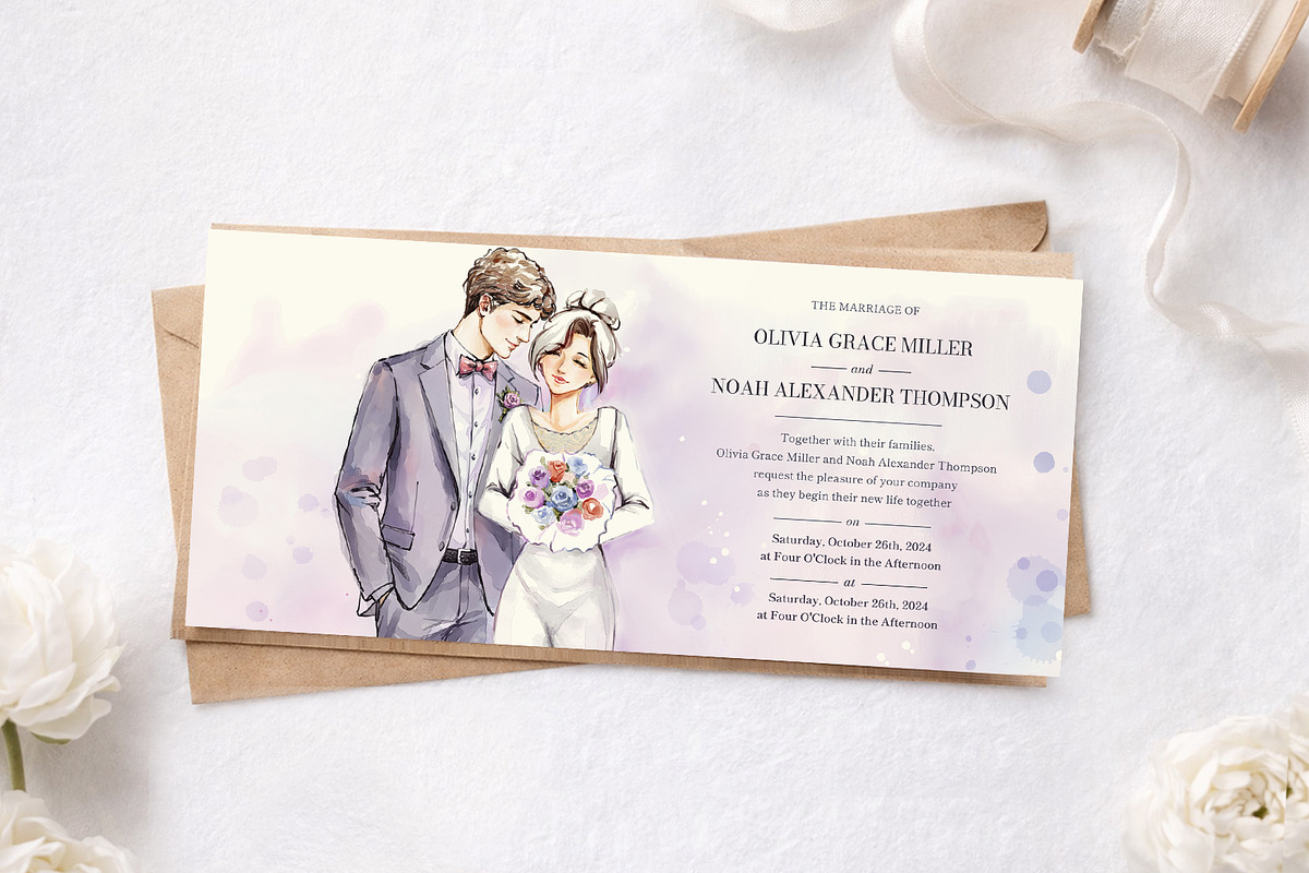 Watercolor Wedding Invite Set, a Marketing Template by Elena Naumchenkova (Photo 2 of 4)