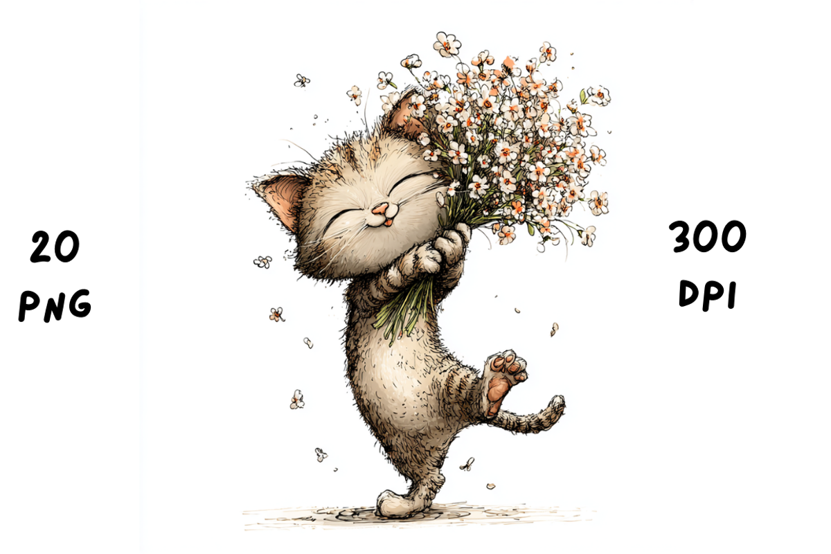Whimsical Floral Cat Clipart, an Animal Illustration by GiraffeCreative (Photo 2 of 20)