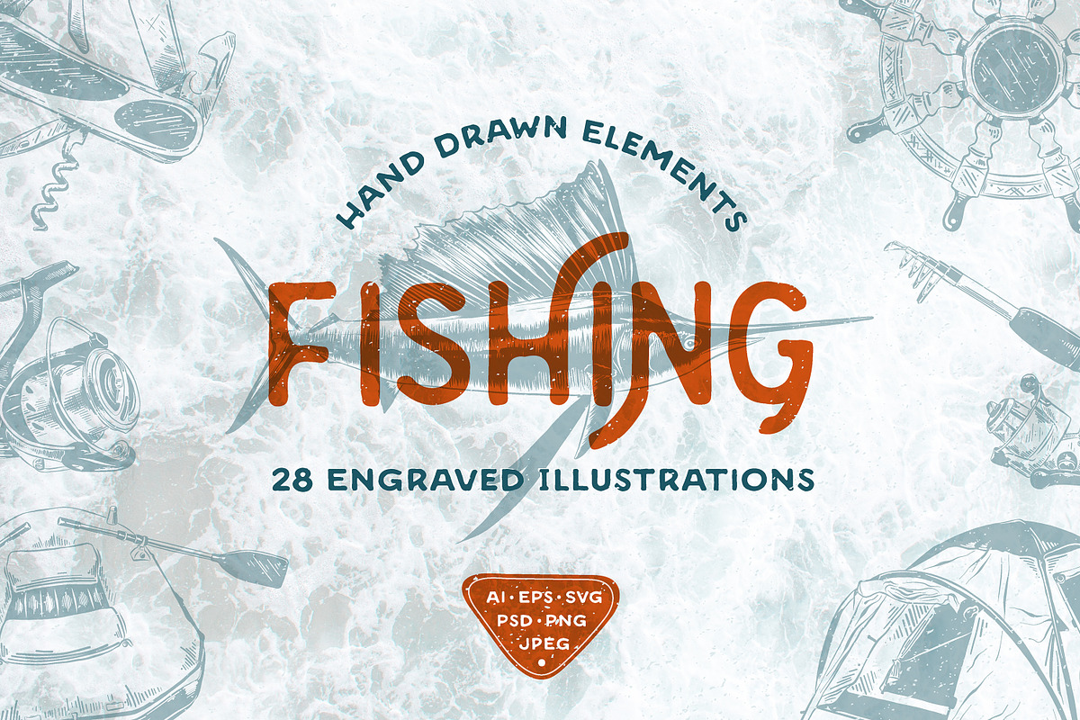 Fishing hand drawn logo elements, an Animal Illustration by Akimo Mia (Photo 1 of 5)