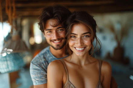 Handsome Young Man with Beautiful Indian Woman in a Cozy Interio, a Photo by AS photostudio