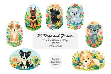 20 Dogs in Flower Gardens