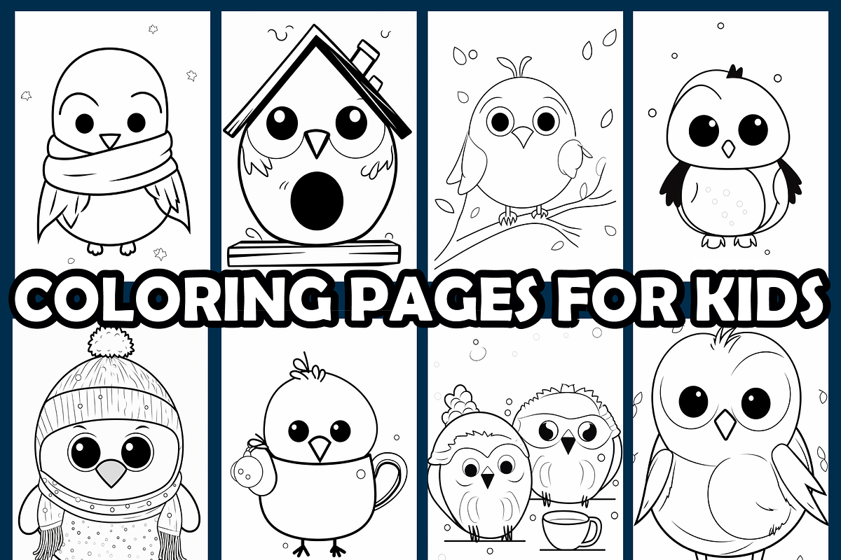 Winter Birds Coloring Pages for Kids, an Animal Illustration by maggiesar (Photo 3 of 4)