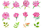 Watercolor Pink Roses and Leaves, a Templates & Theme by Corner Croft (Thumbnail 1 of 3)