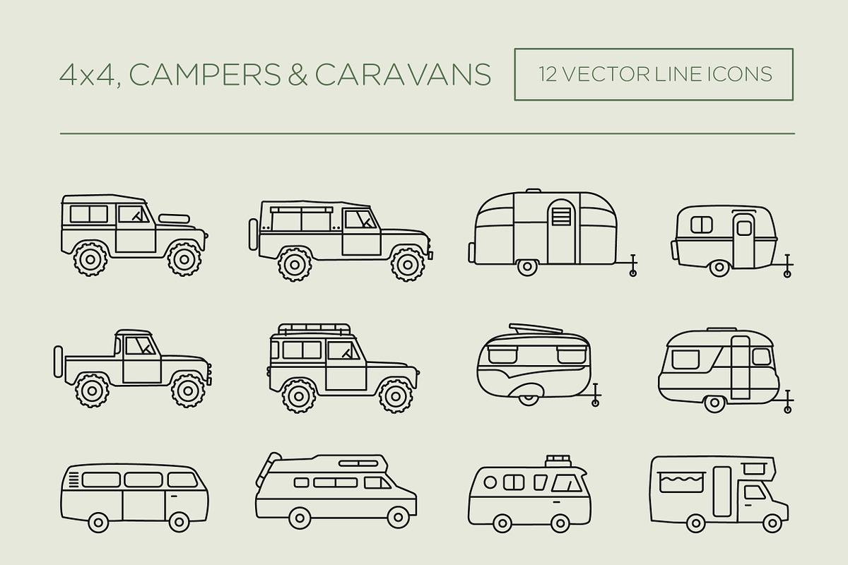 4x4, camper & caravan icons, an Outline Icon by the cabin supply co (Photo 2 of 5)