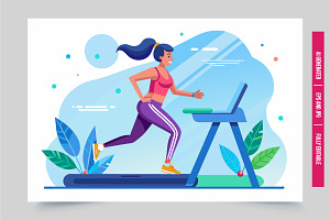 A woman in athletic wear runs on a t, an Illustration by Tanuart