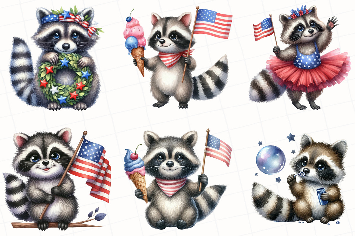 4th of July Raccoon Clipart, an Illustration by OK Design (Photo 2 of 5)
